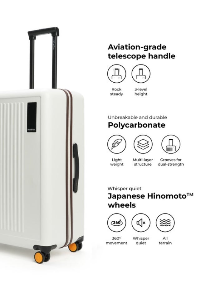 MOKOBARA The Transit Check-in Large Luggage Polycarbonate 8 Spinner Wheel Trolly Hardsided Suitcase With Built In Tsa Lock Travel Suitcase (White)