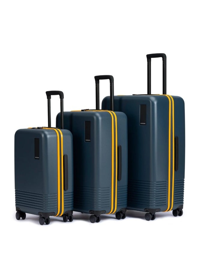 MOKOBARA Iconic Range The Set of 3 Polycarbonate Hard Shell Luggage 79Cms Cabin, Small Medium & Large Size German Makrolon Blue, 8 Spinner Wheels Suitcase Trolley, Hinomoto Wheels (Ocean Sunray)