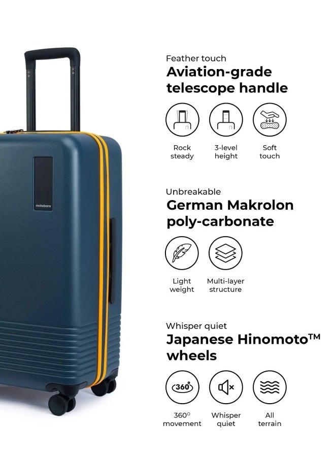 MOKOBARA Iconic Range The Set of 3 Polycarbonate Hard Shell Luggage 79Cms Cabin, Small Medium & Large Size German Makrolon Blue, 8 Spinner Wheels Suitcase Trolley, Hinomoto Wheels (Ocean Sunray)