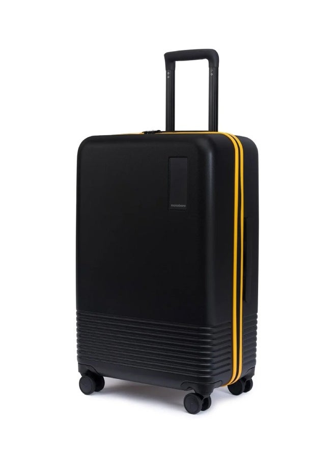 MOKOBARA Iconic Range The Check-in Luggage Medium Size German Makrolon Poly-Carbonate Hard Sided 8 Hinomoto Wheels Suitcase Trolley - Hinomoto Wheels, Black-Crypto Sunray (Limited Edition)