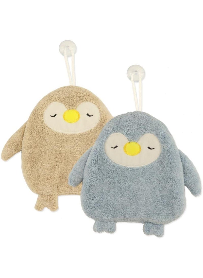 kesig 2 PES Cute Penguin Chenille Hand Towels Cute Cartoon Kitchen Hanging with Loops Bathroom Quick Dry Hand Bath Towel Soft Absorbent 2 PES