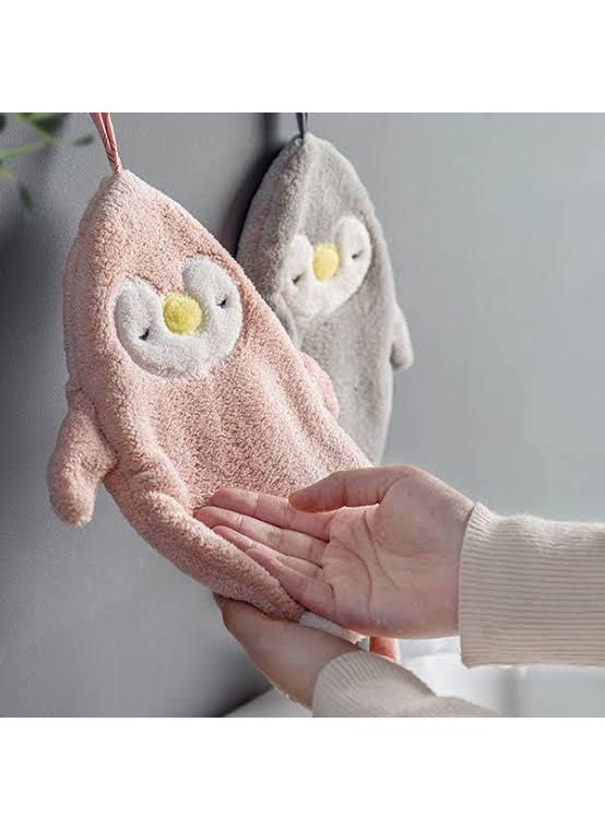Tusig Hanging Hand Towels Ultra Soft Coral Fleece Penguin Hand Bath Towel with Hanging Loop Absorbent Towel for Bathroom Cleaning and Drying Washcloth