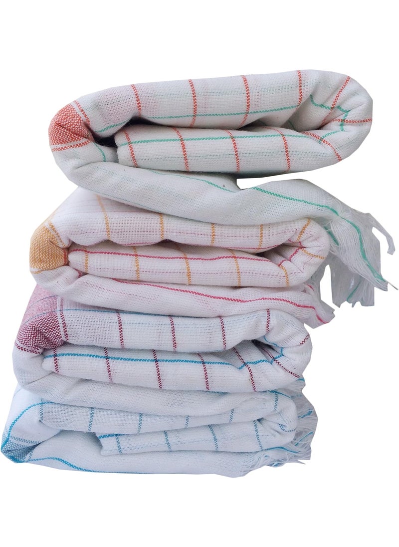 Fancyadda Cotton Bath Towel Combo 300 GSM Set of 4 White Checks Extra Large Size
