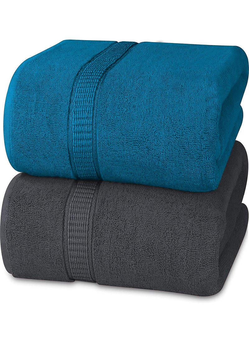 Vocal Store Ultra Soft Super Absorbent 100 Cotton 2 Piece Bath Towel Set 600 GSM 30 inch x 60 inch Turquoise Blue and Grey Set of 2 TWV01GRYSky2