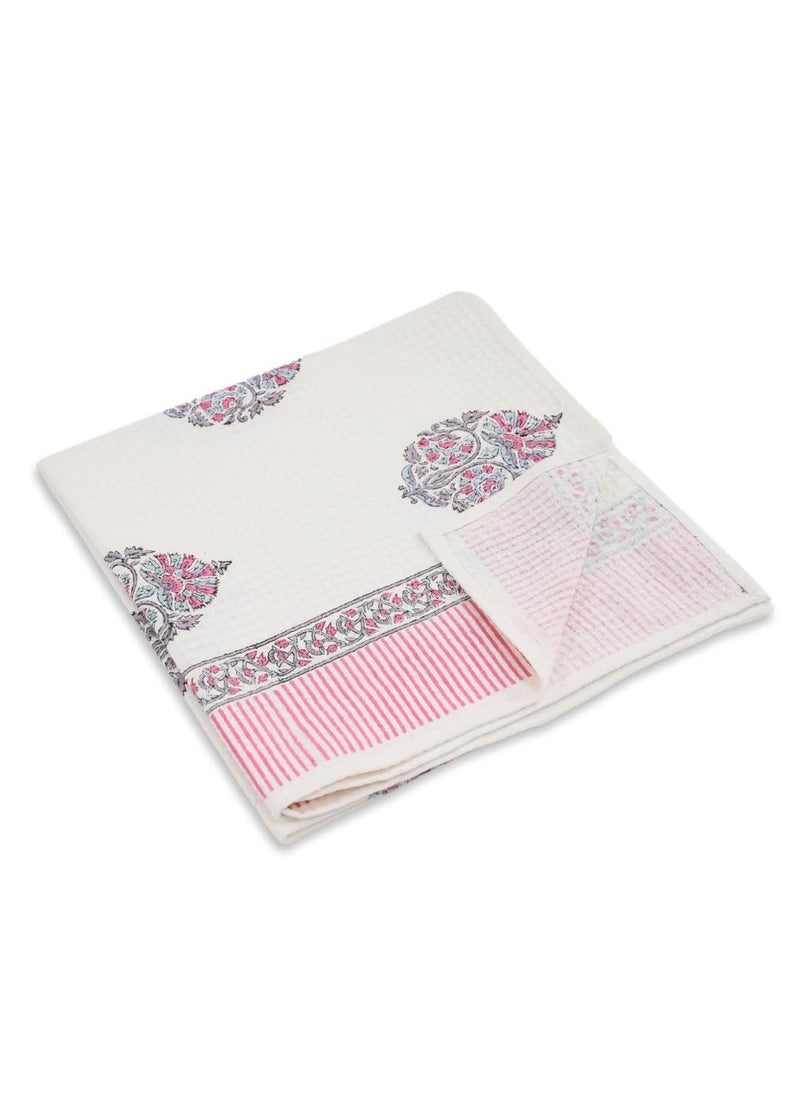 Peepul Tree Block Printed Hand Bath Towels Super Absorbent Soft Fast Drying Floral 100 Cotton 240 GSM 1 Bath Towel Pink