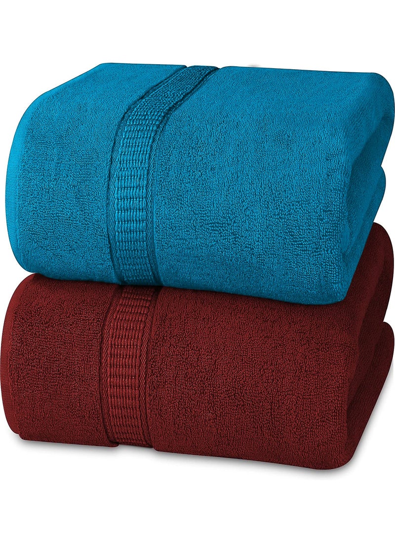 Vocal Store Ultra Soft Super Absorbent 100 Cotton 2 Piece Bath Towel Set 600 GSM 30 inch x 60 inch Turquoise Blue and Red Set of 2 TWV04REDSky2