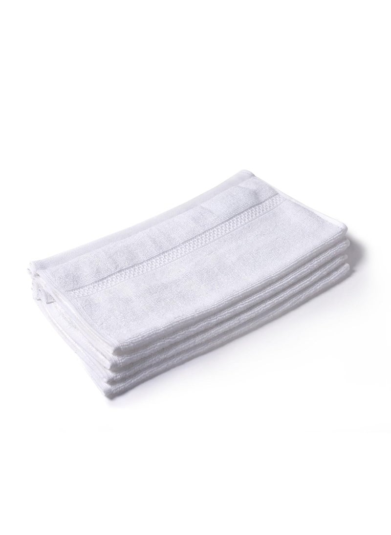 Feather Spun Bamboo Cotton Face Towel Lavender Fragrance OekoTEX Standard 100 Double Needle Stitch Anti Microbial 600 GSM 33 cms x 33 cms Pack of 4 Pure Snow