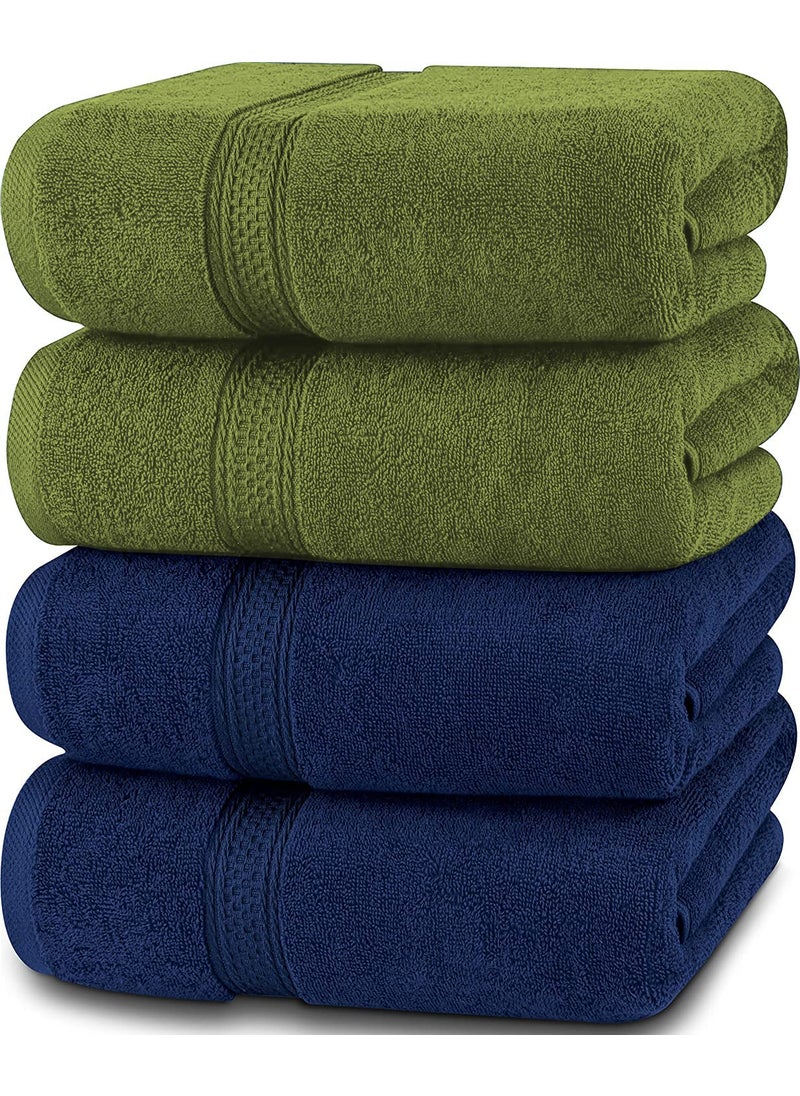 Vocal Store Ultra Soft Super Absorbent 100 Cotton 4 Piece Bath Towel Set 600 GSM 30 inch x 60 inch Blue and Green Set of 4 TWV01BLUGRE4