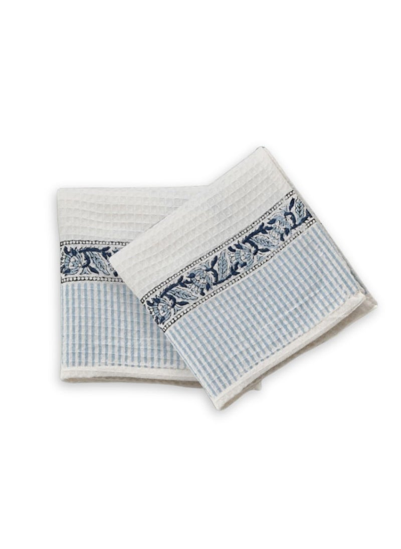 Peepul Tree Hand Block Printed Towel Set Super Absorbent Soft Faster Drying Floral Printed 100 Pure Cotton 240 GSM 2 Hand Towel Set Blue
