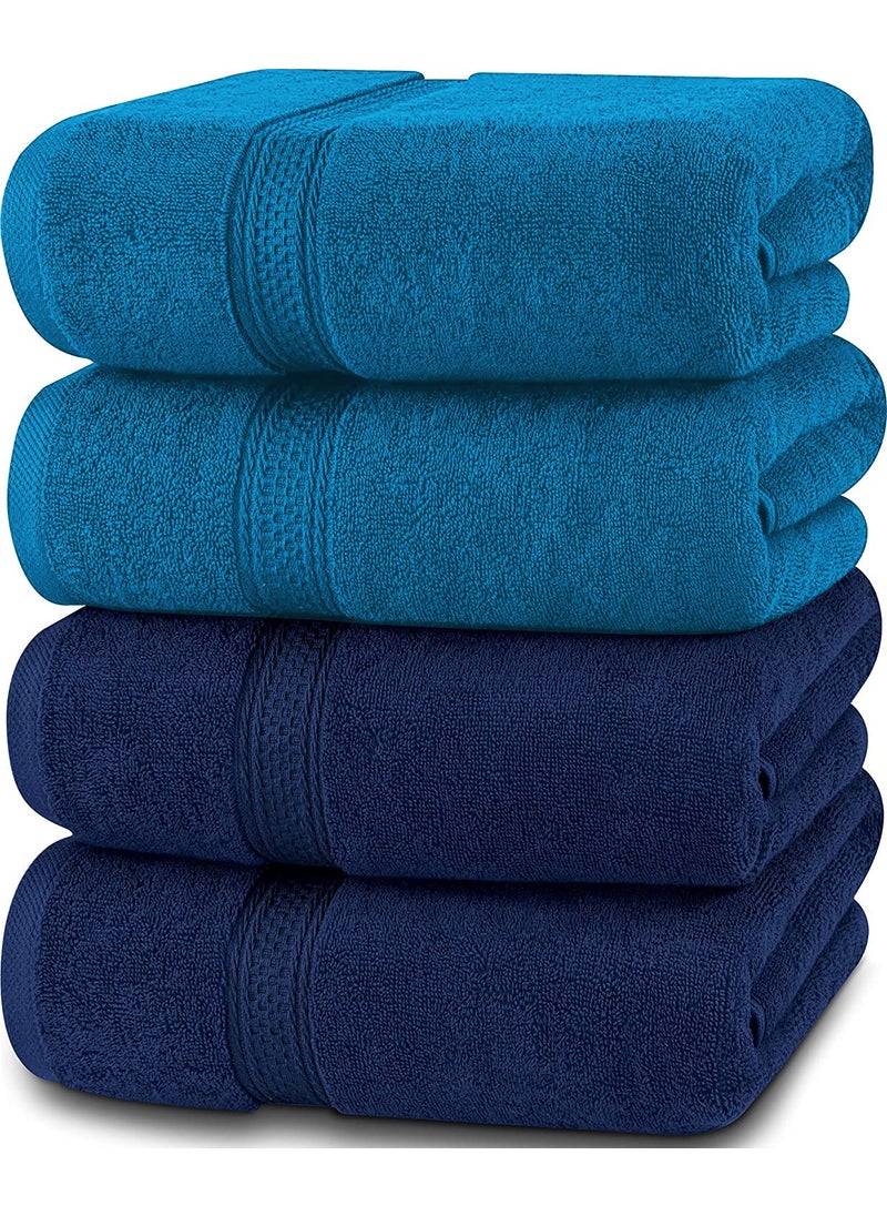 Vocal Store Ultra Soft Super Absorbent 100 Cotton 4 Piece Bath Towel Set 600 GSM 30 inch x 60 inch Blue and Turquoise Blue Set of 4 TWV05BLUSky4