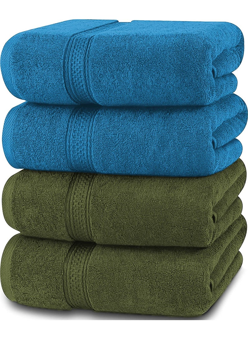 Vocal Store Ultra Soft Super Absorbent 100 Cotton 4 Piece Bath Towel Set 600 GSM 30 inch x 60 inch Green and Turquoise Blue Set of 4 TWV04GRESky4