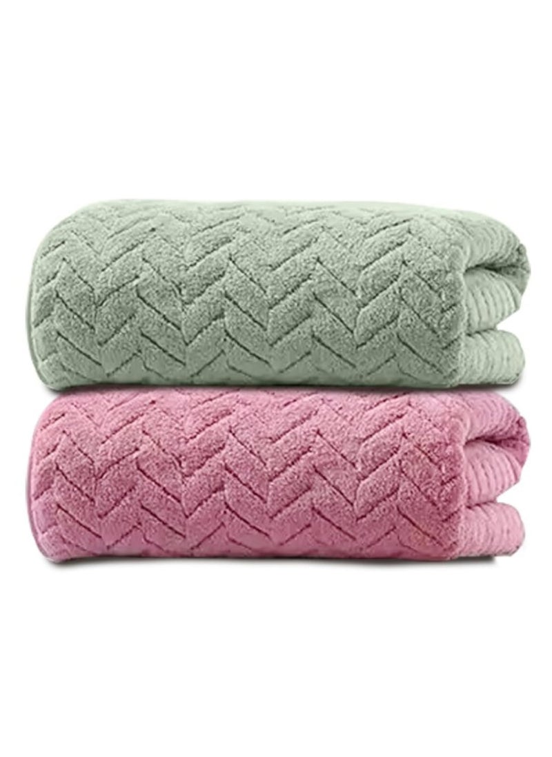 MAXOSHINE Microfiber Towels for Bath Large SizeSuper Soft Coral Fleece Bathing Towel with Hook Quick Dry Super AbsorbentBath Towel for Men and Women70x140 cm GreenPink Pack of 2