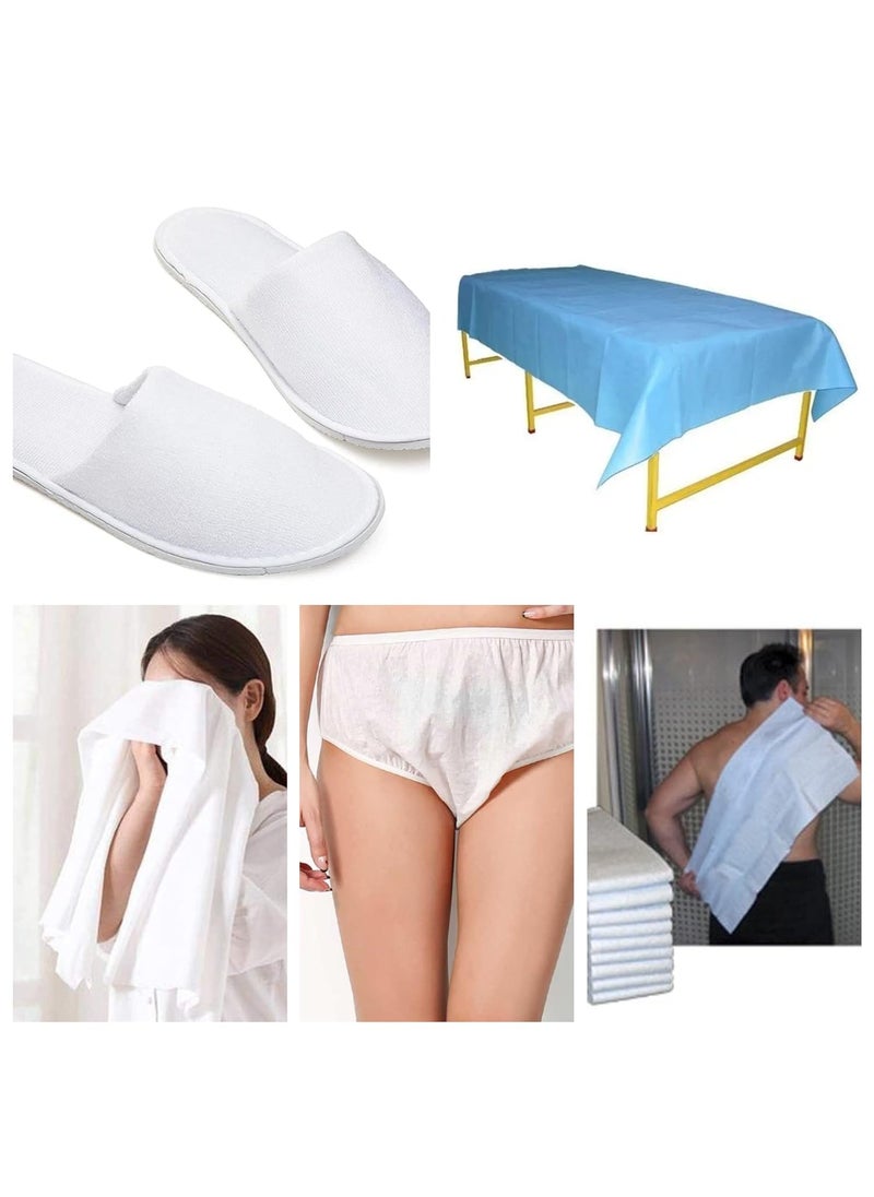 Kudize Disposable Kit For Hospital Hotel Spa Massage and Beauty Parlor Saloon Having Bed Sheet 31 80 Inch Spun less Panty Towel 25 50 Inch Towel 18 18 Inch and Sleeper Multipurpose 5 KIT