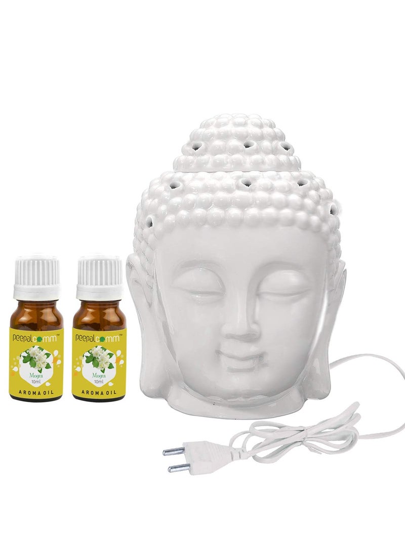 PeepalComm Ceramic Electric Buddha Aroma Diffuser Night Lamp Light with 2 Mogra Aroma Oil 10ml Each for Home Office Hotel Spa