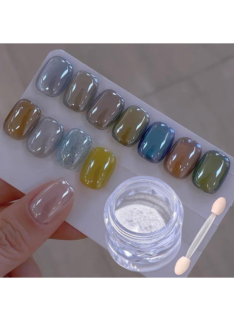 White Pearl Chrome Nail Powder for Gel Nails Clear Glazed Donut Mirror Effect High Gloss Nail Glitter Pigment Powder, Moonlight Unicorn Nail Chrome Powder for Nail Gel Polish Design 1g