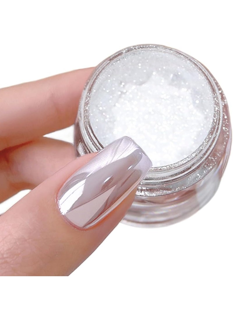 White Pearl Chrome Nail Powder Magic Metallic Silver Mirror Effect Ice Pearlescent Nail Art Glitter Aurora Shimmer Powder for Nails High Gloss Glazed Donut Manicure Pigment Dust Decorations