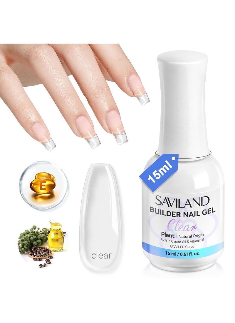 SAVILAND Clear Builder Nail Gel: 8 in 1 Gel Builder with Vitamin E Castor Oil, Plant-Based Nails Strengthener Extension Base Nail Gels Rhinestone Glue Salon Home