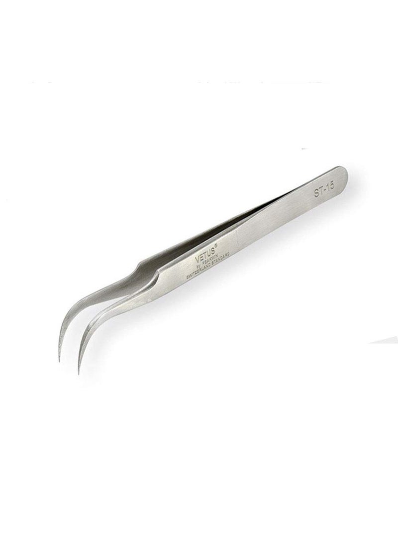 Vetus Tweezer Tool ST-15 Non-magnetic Stainless Steel Curved Slant Tip Eyelash Eyebrow