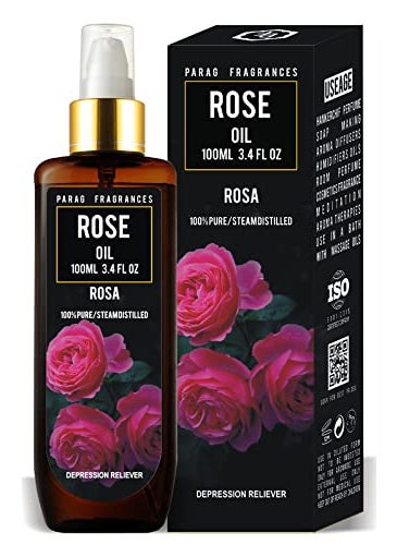 Parag Fragrances Roseessential Oil For Healthy Hair, Skin & Sleep 100% Pure, Natural And Undiluted/Best For Relieve Stress, Anxiety & Depression Best For Aroma Diffuser & Relaxation / 100Ml