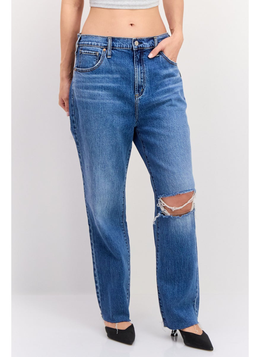 Women High Rise Washed Stretchable Straight Jeans, Blue