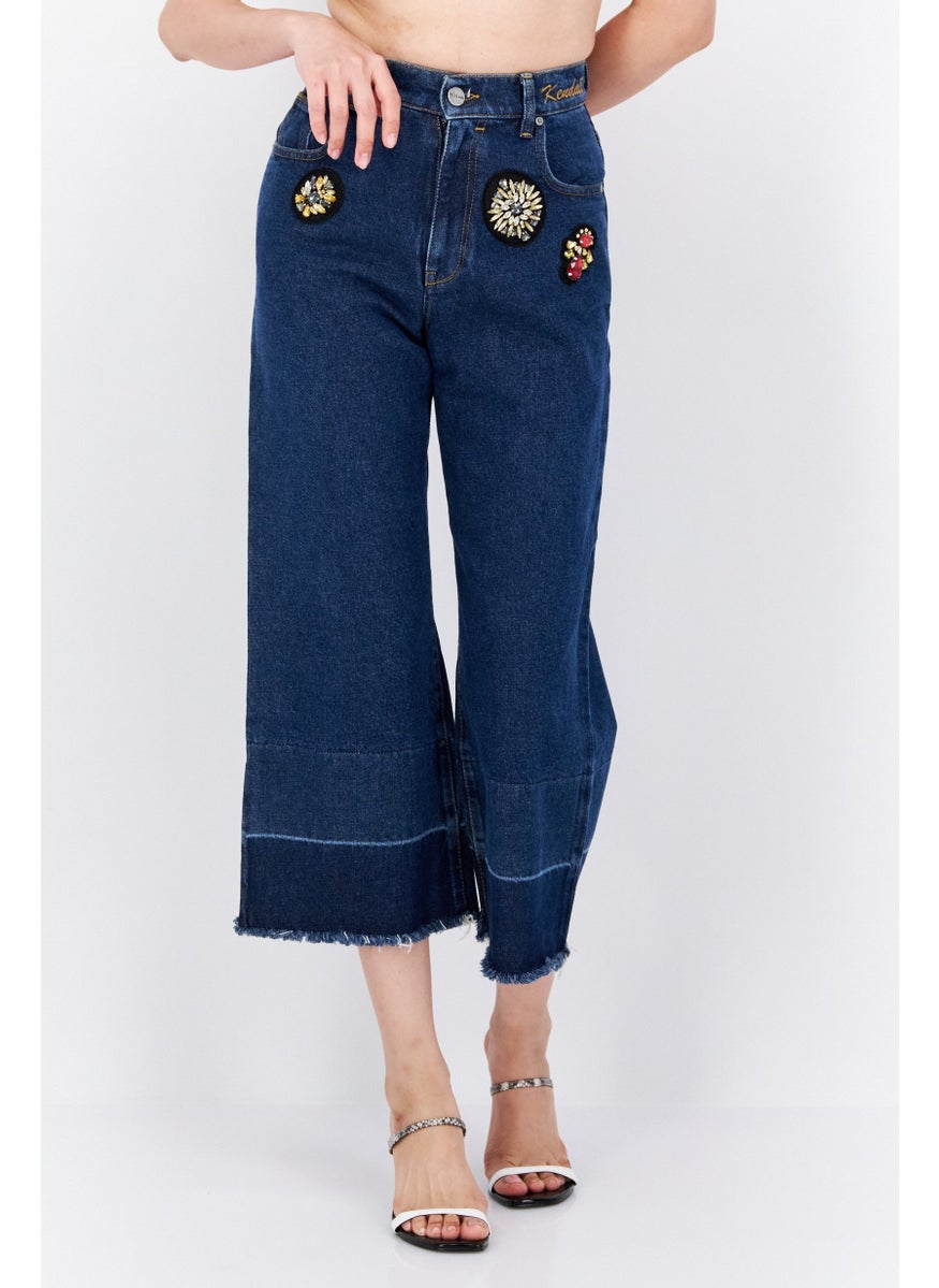 Women Regular Fit Dark Wash Stretchable Denim jeans, Navy Blue