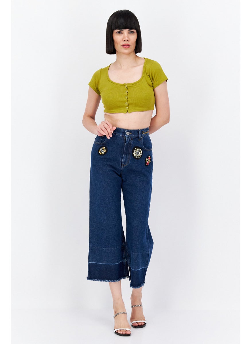 Women Regular Fit Dark Wash Stretchable Denim jeans, Navy Blue