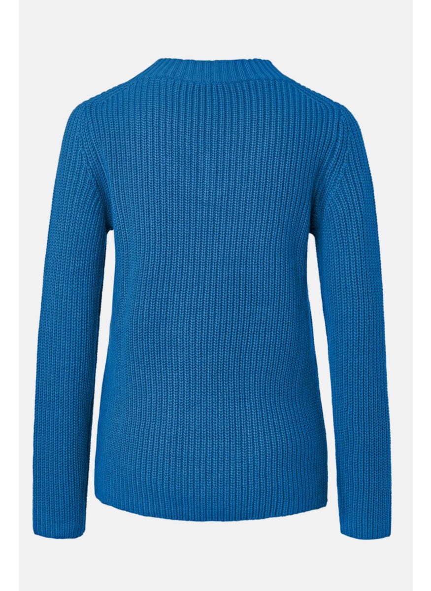 Women V-Neck Knitted Sweater, Blue