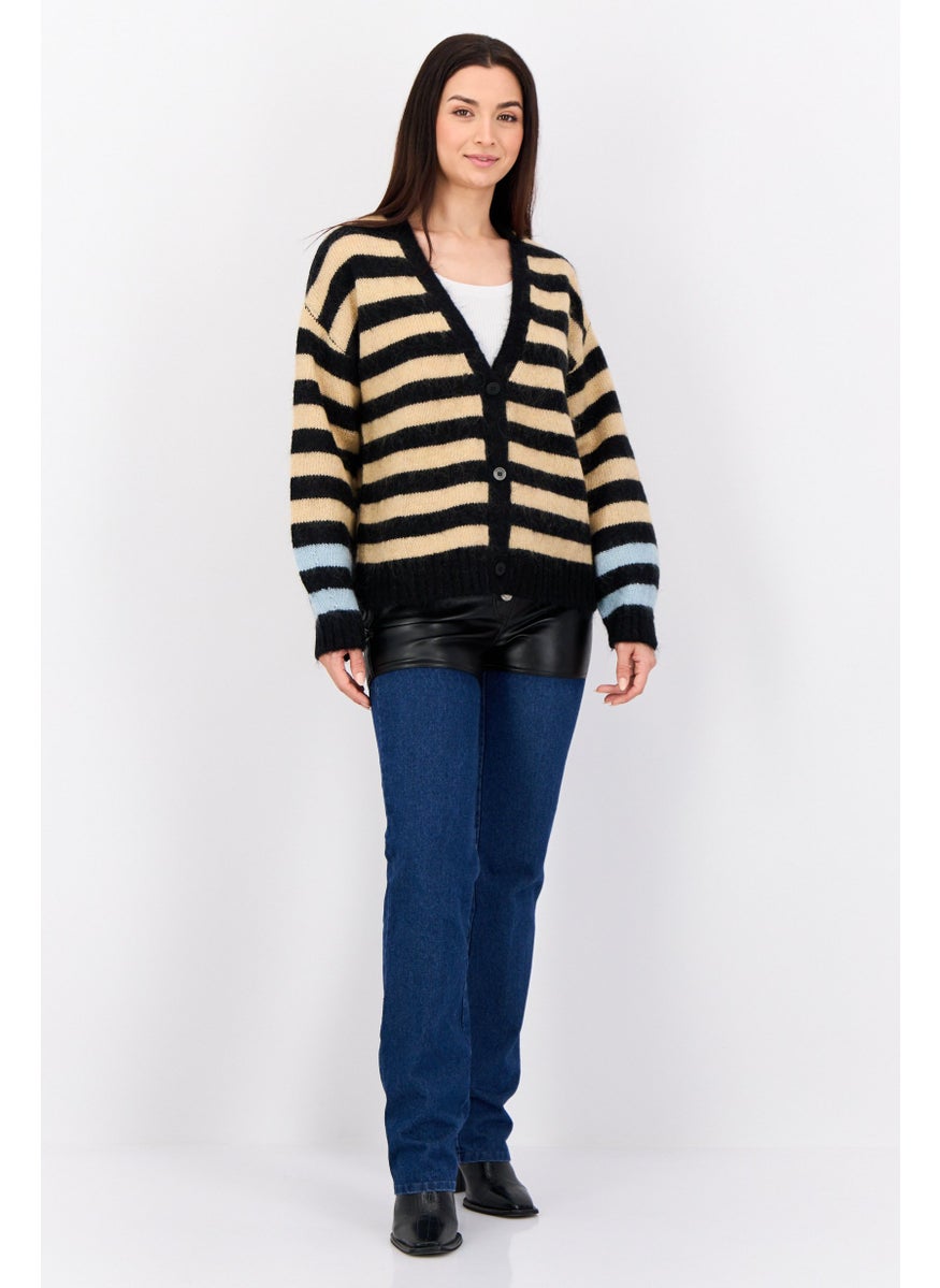 Women Yarn Dye Knit Cardigan, Multicolor