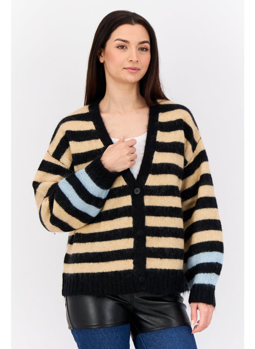 Women Yarn Dye Knit Cardigan, Multicolor