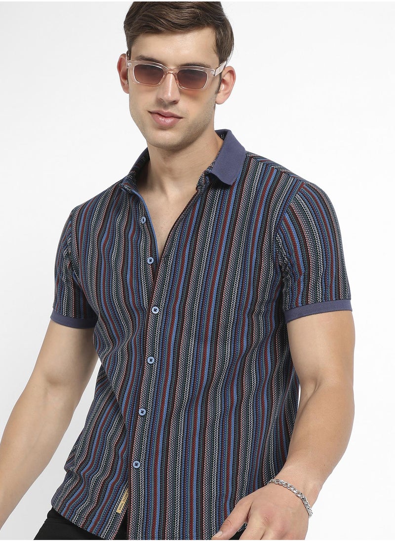 Men's Multicolour Contrast Knitted Shirt