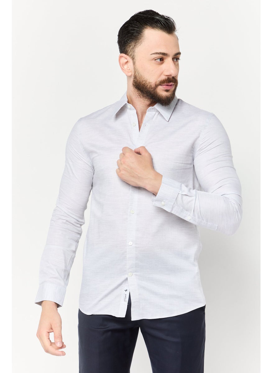 Men Regular Fit Long Sleeves Chambray Casual Shirt, Grey