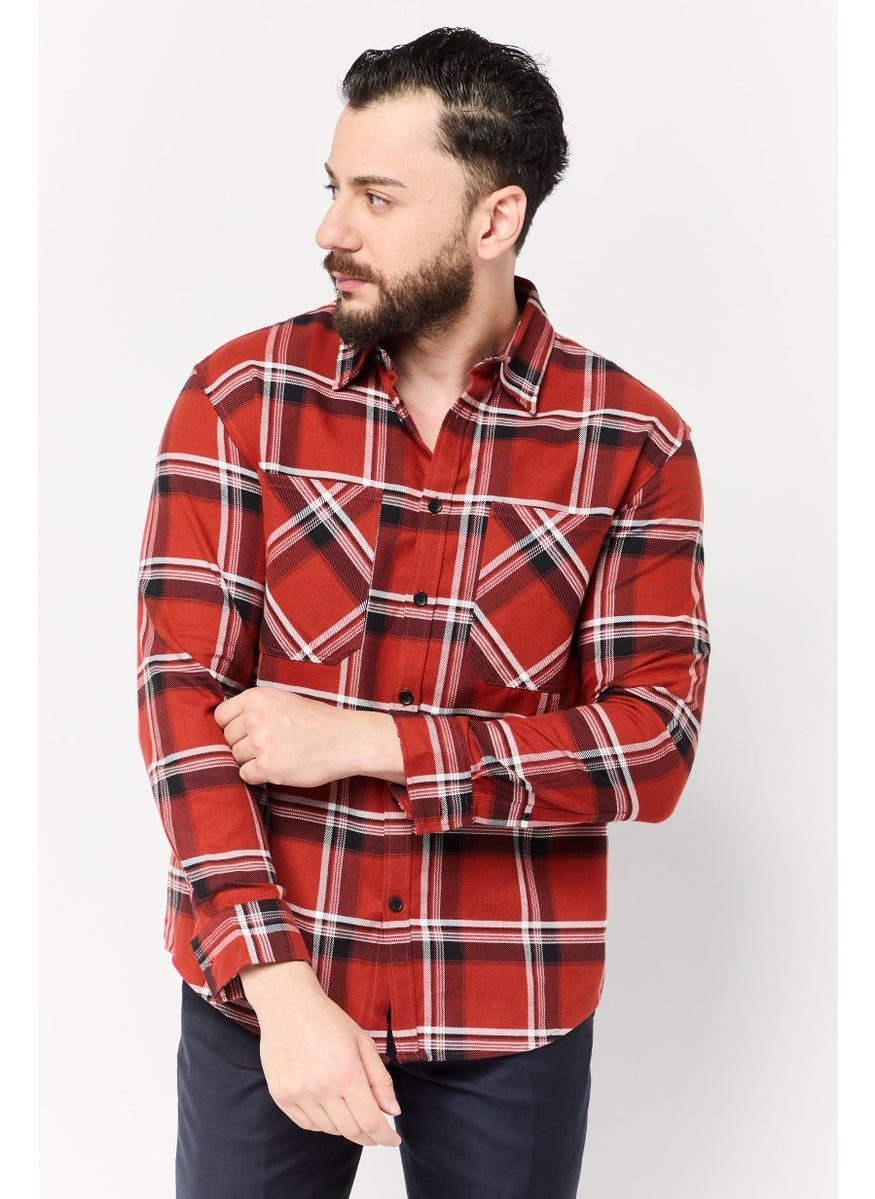 Men Regular Fit Long Sleeves Plaid Drop Shoulder Casual Shirt, Multicolor