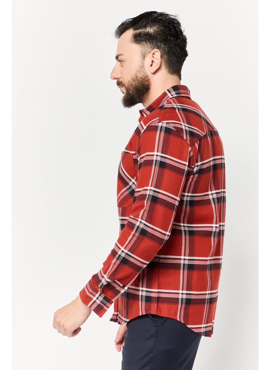 Men Regular Fit Long Sleeves Plaid Drop Shoulder Casual Shirt, Multicolor