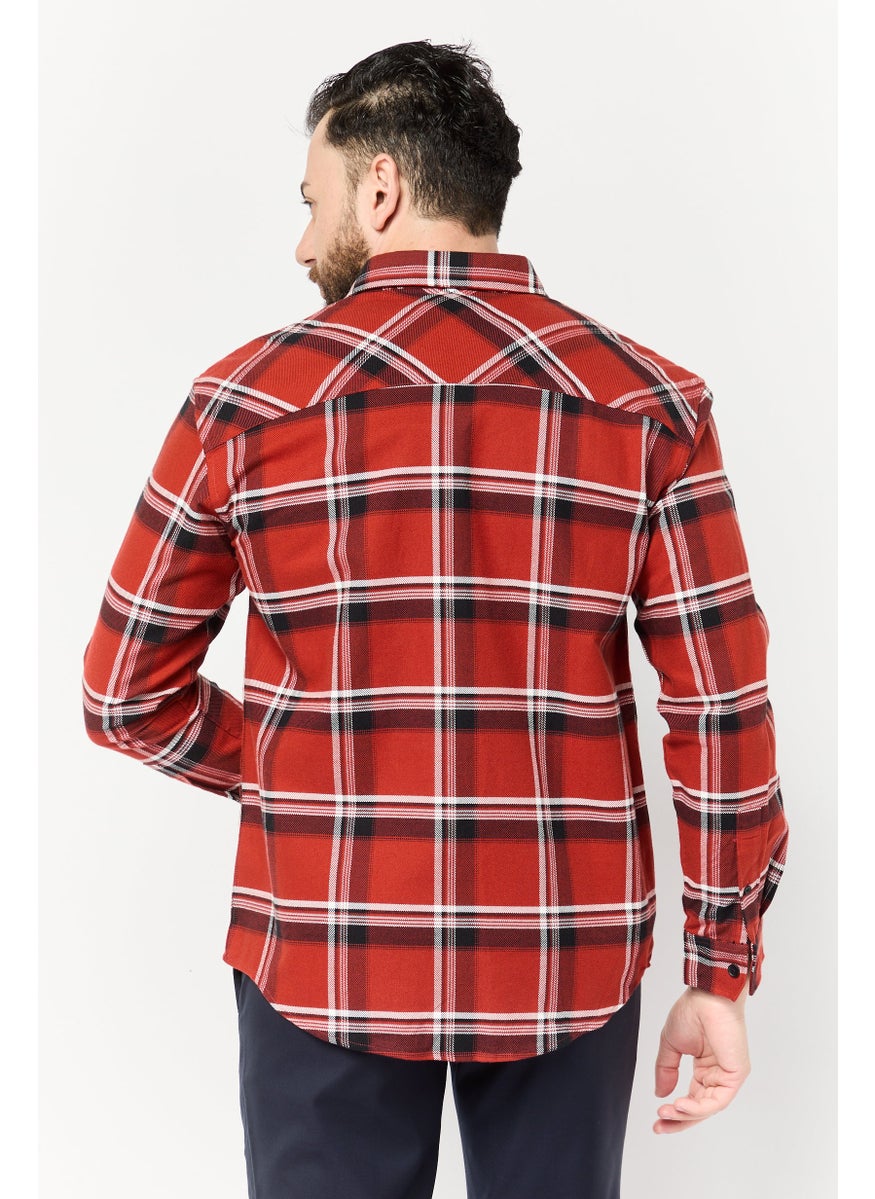Men Regular Fit Long Sleeves Plaid Drop Shoulder Casual Shirt, Multicolor