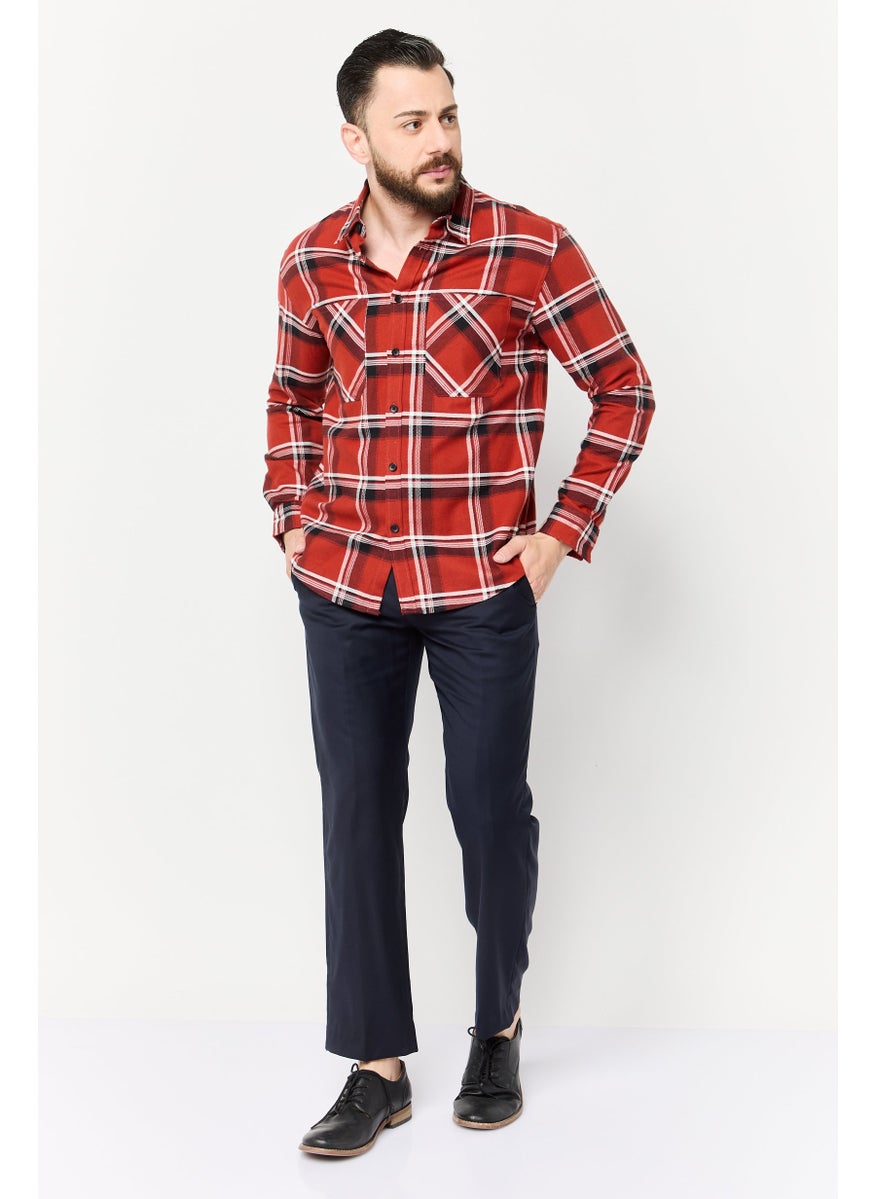 Men Regular Fit Long Sleeves Plaid Drop Shoulder Casual Shirt, Multicolor