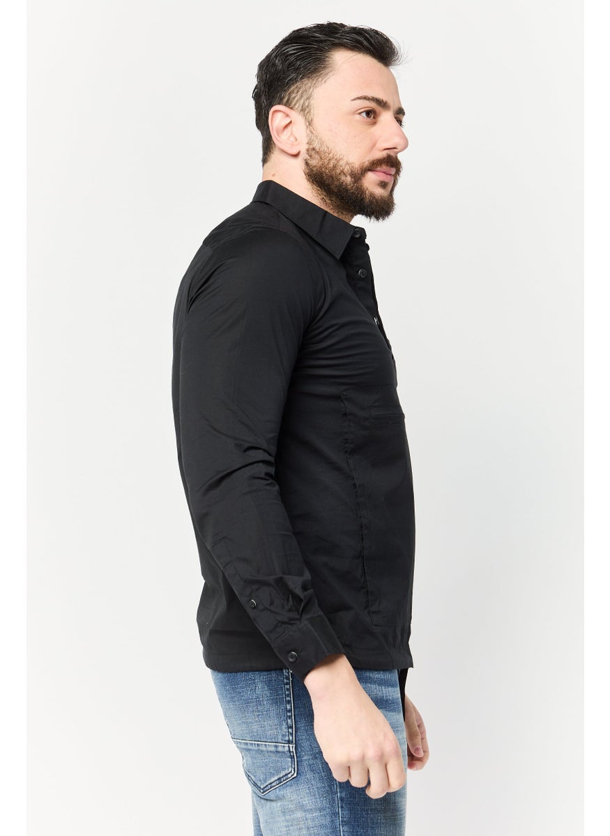 Men Regular Fit Long Sleeves Plain Casual Shirt, Navy