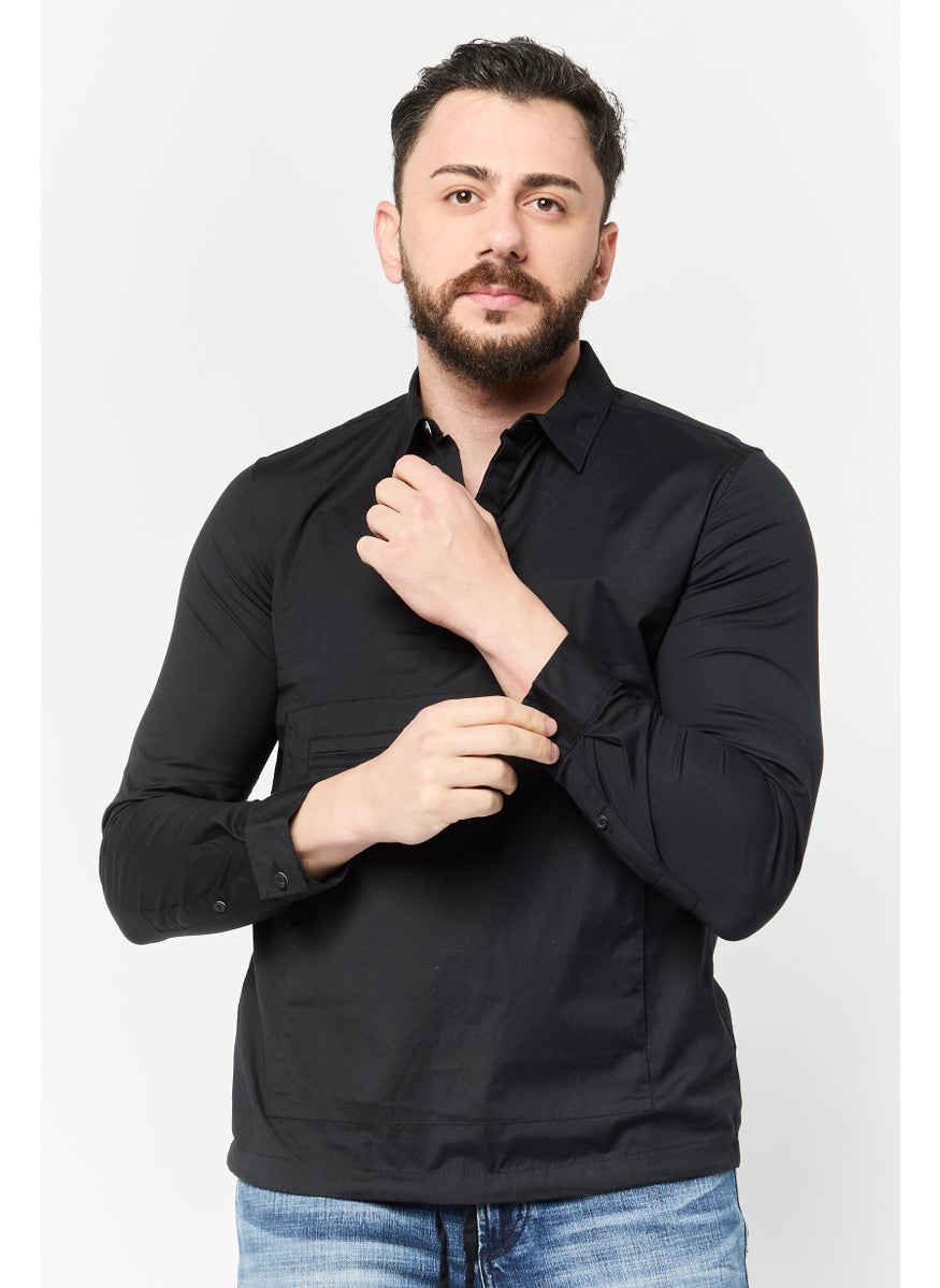 Men Regular Fit Long Sleeves Plain Casual Shirt, Navy