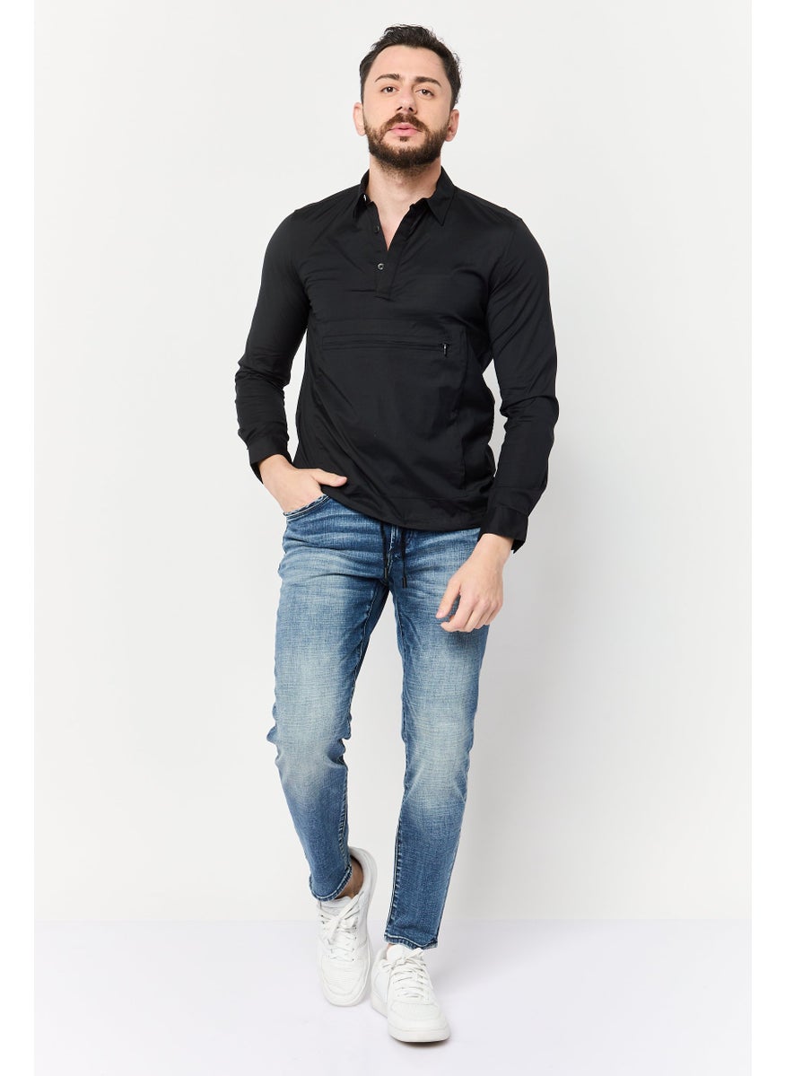 Men Regular Fit Long Sleeves Plain Casual Shirt, Navy