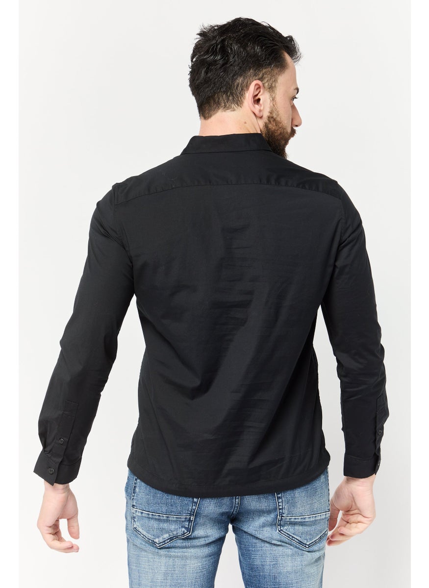 Men Regular Fit Long Sleeves Plain Casual Shirt, Navy