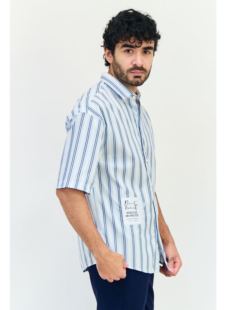 Men Regular Fit Short Sleeve Stripe Casual Shirt, Multicolor