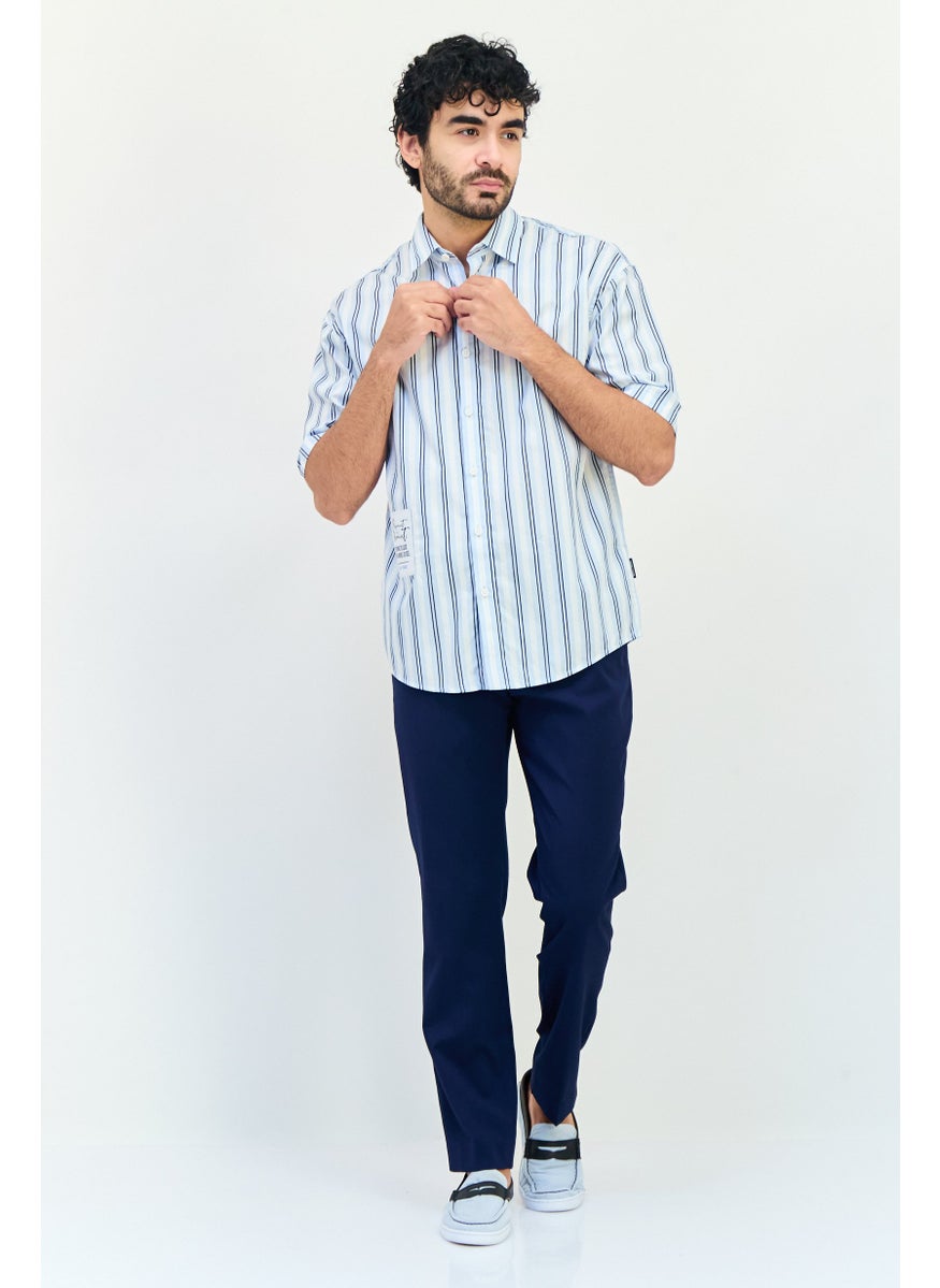 Men Regular Fit Short Sleeve Stripe Casual Shirt, Multicolor
