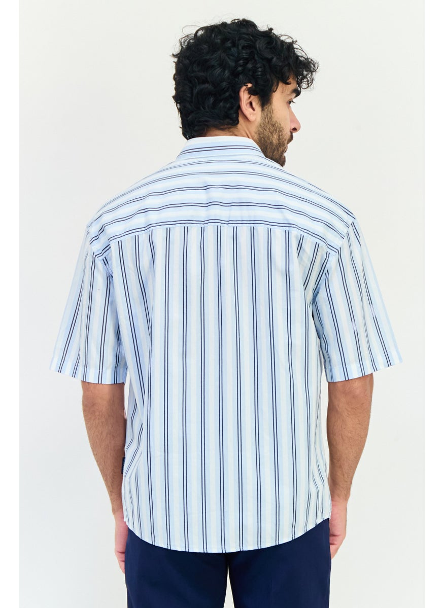 Men Regular Fit Short Sleeve Stripe Casual Shirt, Multicolor