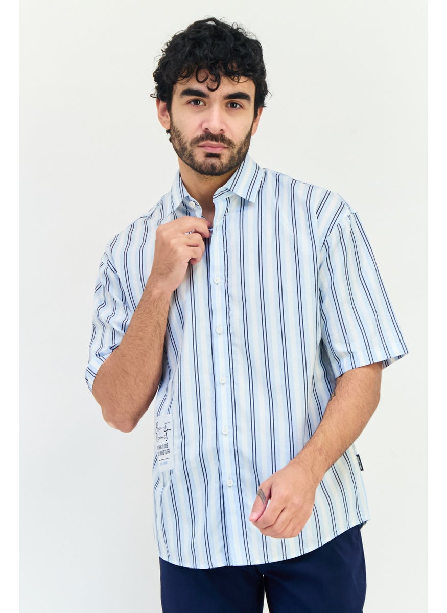 Men Regular Fit Short Sleeve Stripe Casual Shirt, Multicolor
