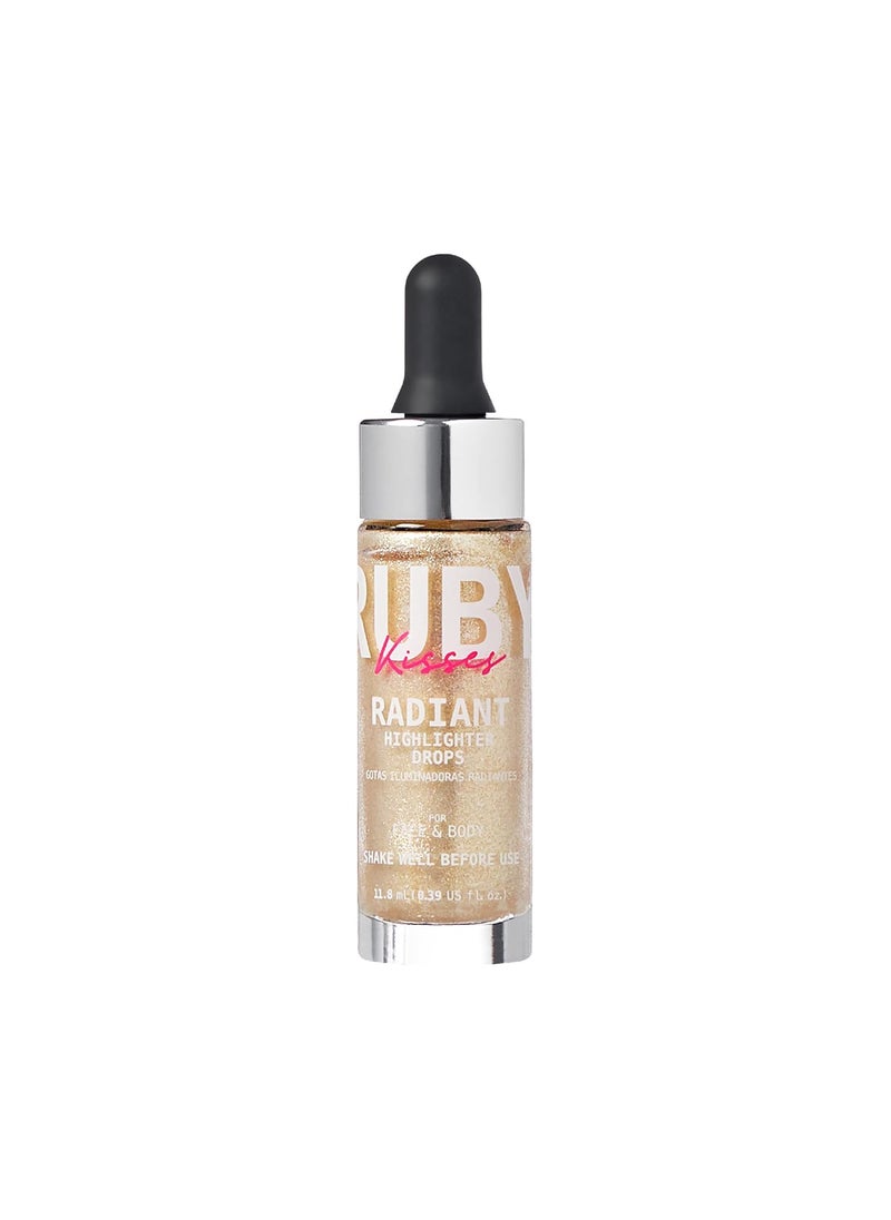 Ruby Kisses Radiant Drops Shimmer Liquid Highlighter Makeup Smooth Illuminator for Face Body Natural Glow Dewiness Glitter for Skin CHAMPANGE