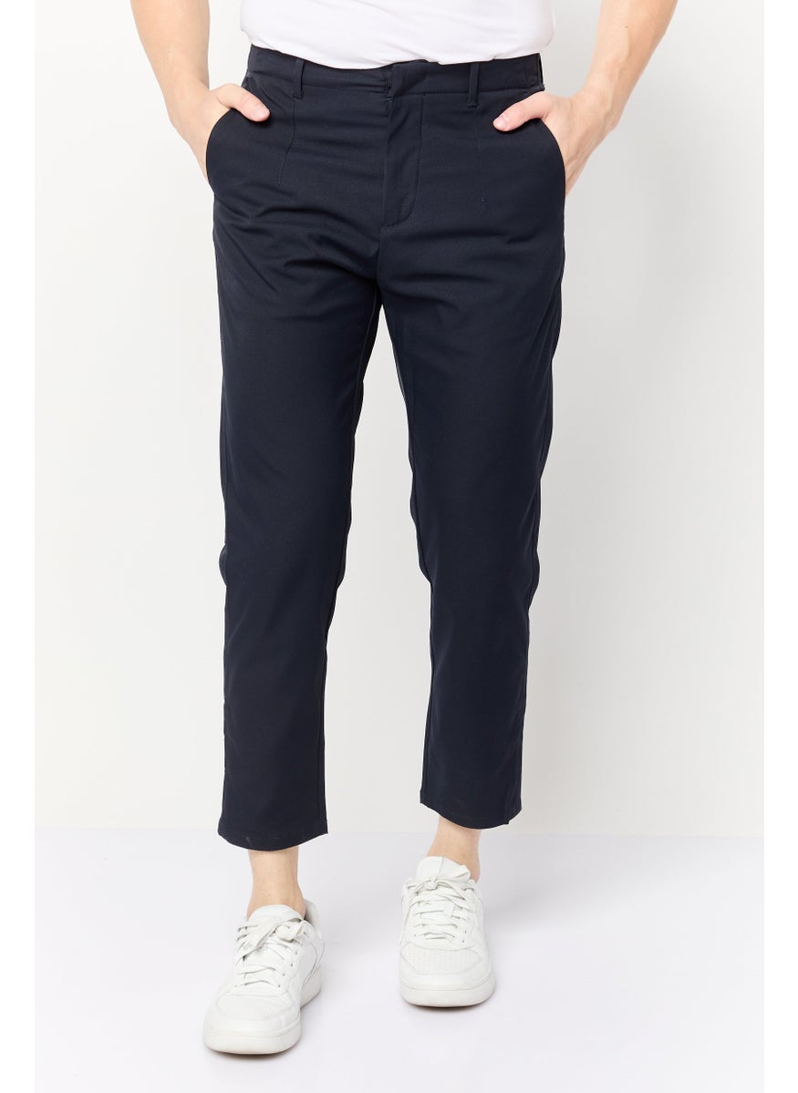 Men Tapered Fit Plain Chino Pants, Navy