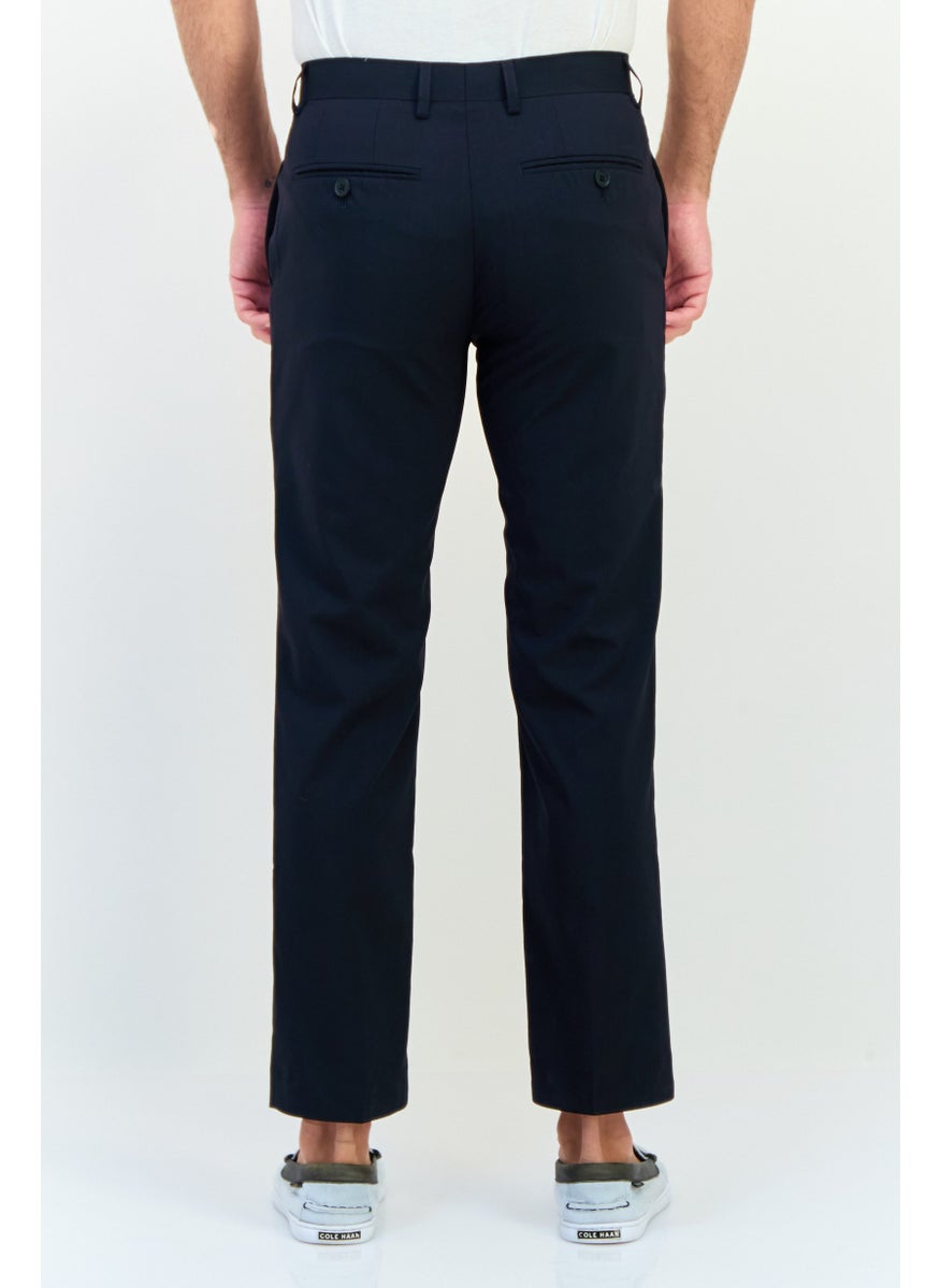 Men Regular Fit Plain Chino Pants, Marine Navy
