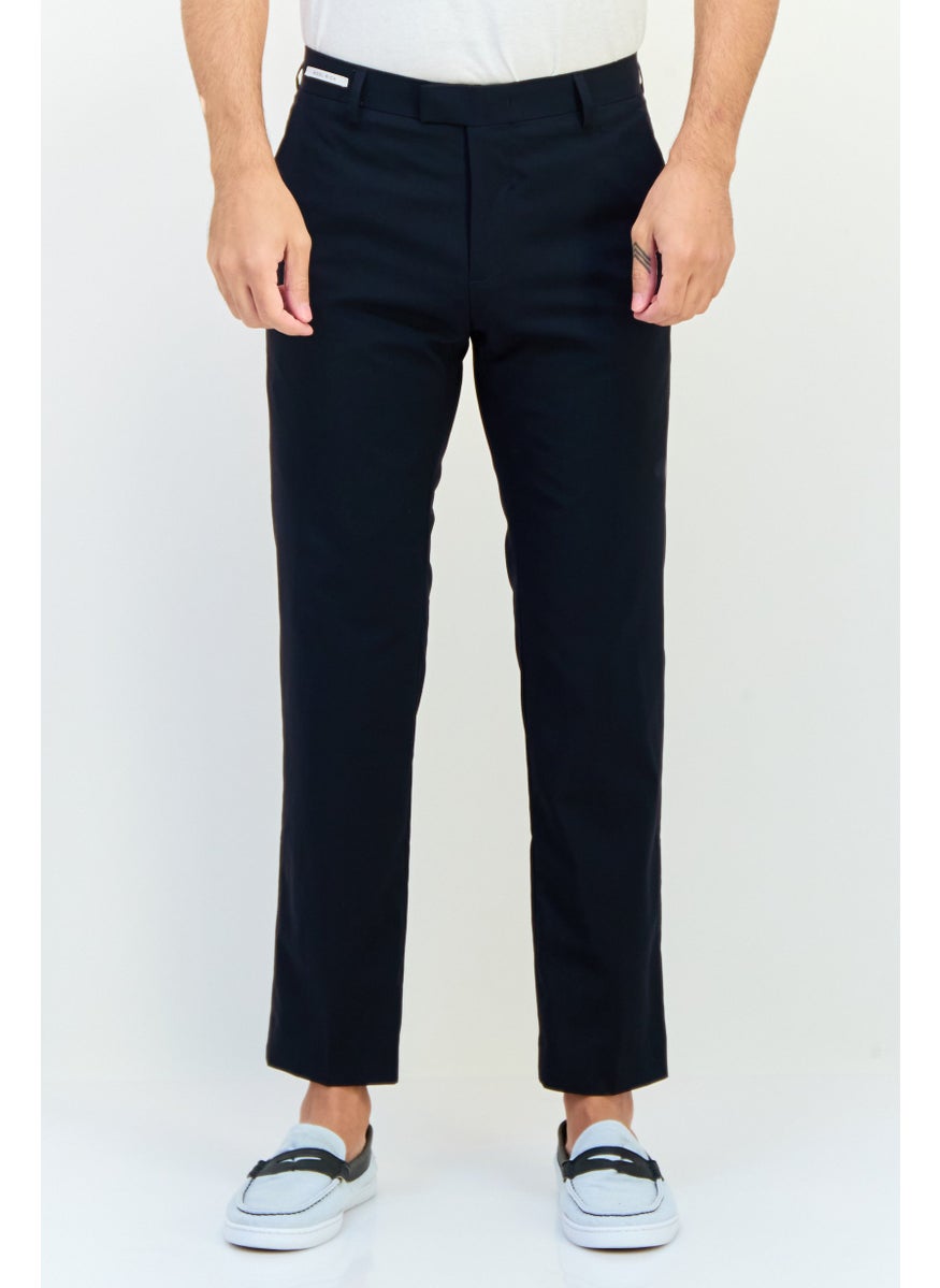 Men Regular Fit Plain Chino Pants, Marine Navy