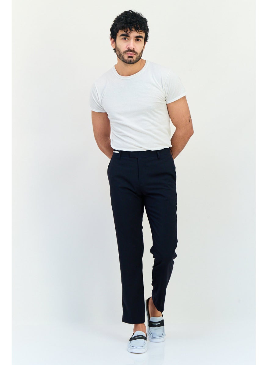 Men Regular Fit Plain Chino Pants, Marine Navy
