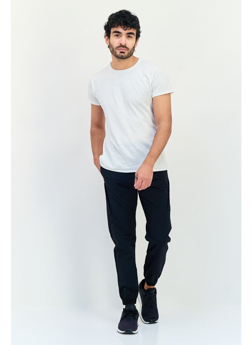Men Tapered Fit Plain Cargo Pants, Navy