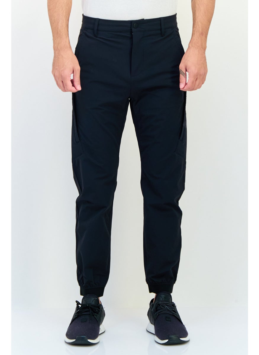 Men Tapered Fit Plain Cargo Pants, Navy